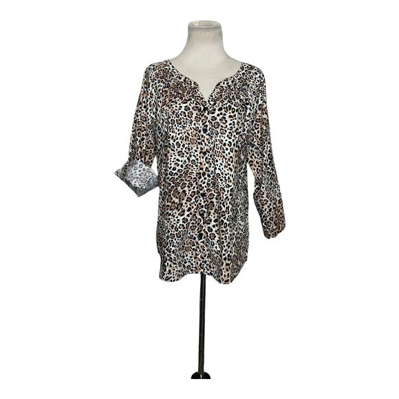 Harve Benard 3/4 sleeves animal print tunic button blouse size M - Picture 10 of 10